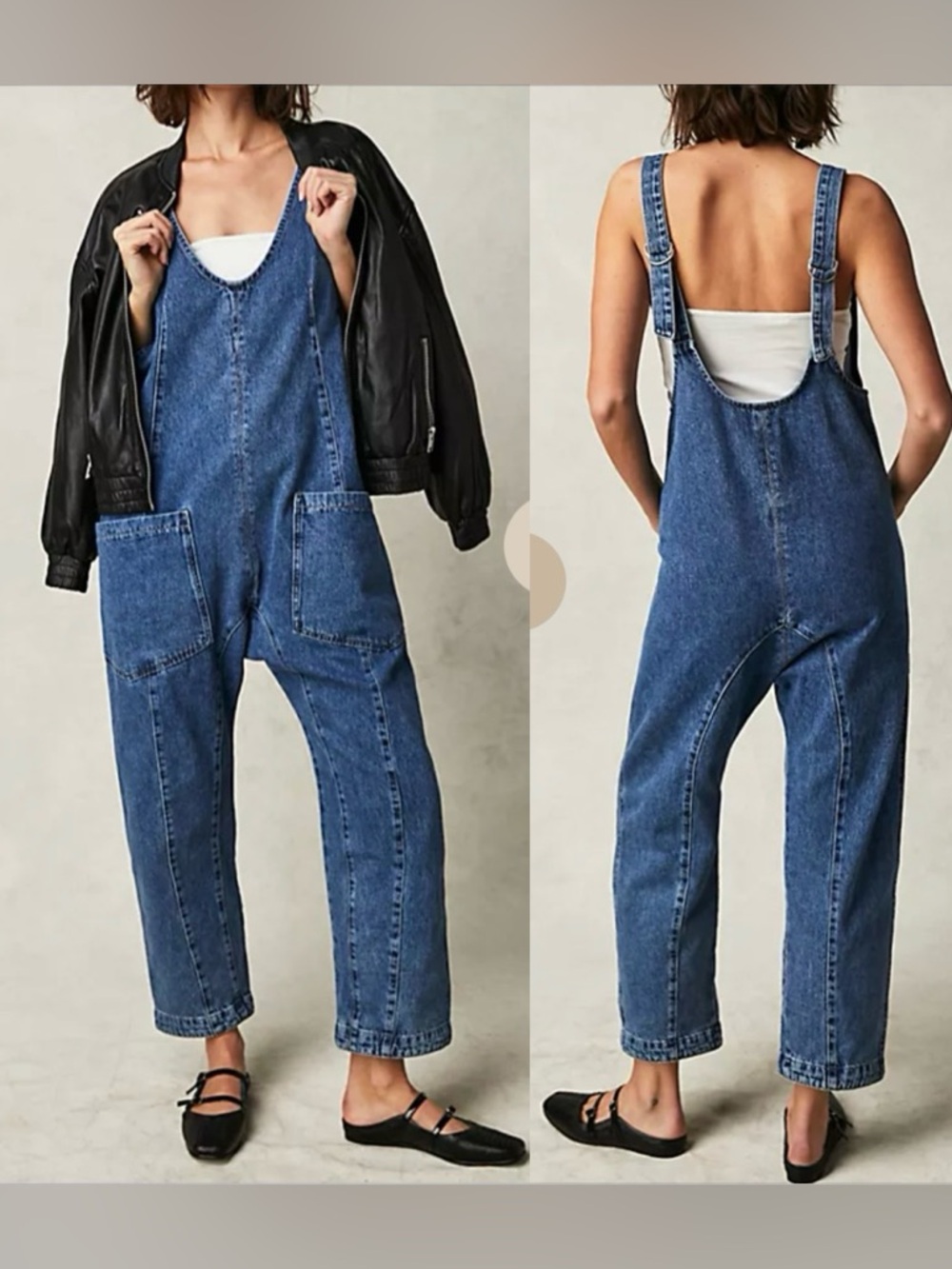 We The Free Free People Denim High Roller Jumpsuit Relaxed Fit Size XS